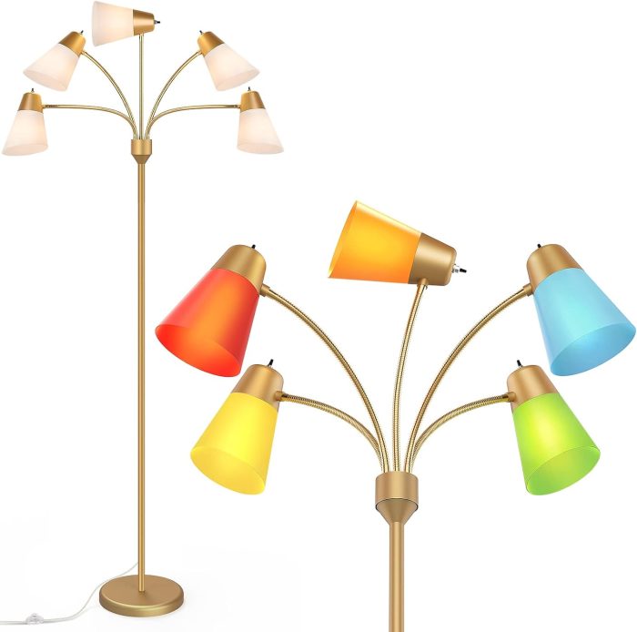 FOLKSMATE LED Floor Lamp, Medusa Multi Head Modern Tall Standing Lamps, Adjustable Corner Reading Floor Light for Living Room, Bedroom, Kids Room