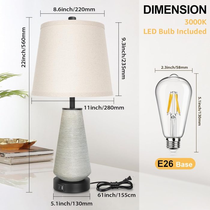 FOLKSMATE Dimmable Ceramic Table Lamp - Image 3