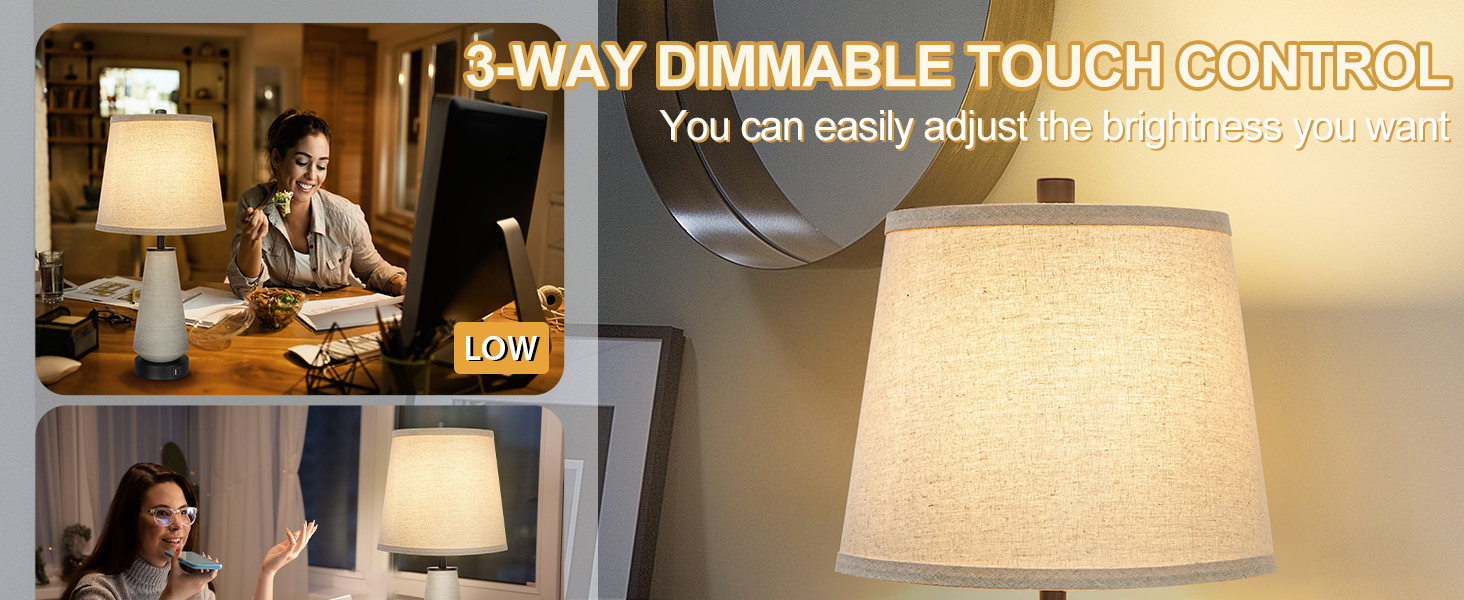 FOLKSMATE Touch Control Ceramic Table Lamp