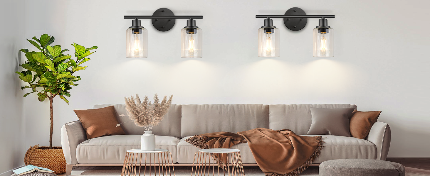 2-Light Bathroom Vanity Fixtures Industrial Black Antique Wall Lighting Sconce for Mirror Cabinets Dressing Table