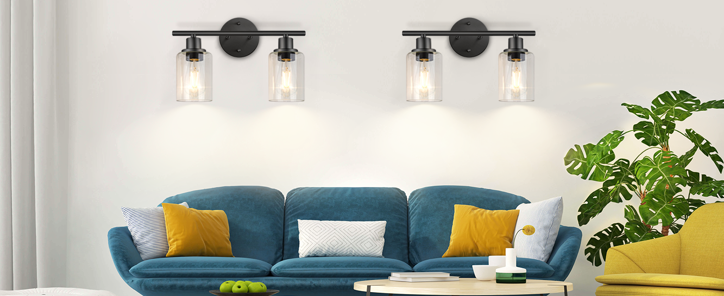 2-Light Bathroom Vanity Fixtures Industrial Black Antique Wall Lighting Sconce for Mirror Cabinets Dressing Table