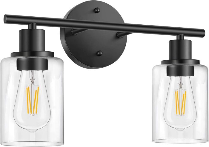 FOLKSMATE Bathroom Light Fixtures, 2 Light Vanity Light, Vintage Wall Sconces Lighting, Modern Bath Wall Mounted Lights with Glass Shade