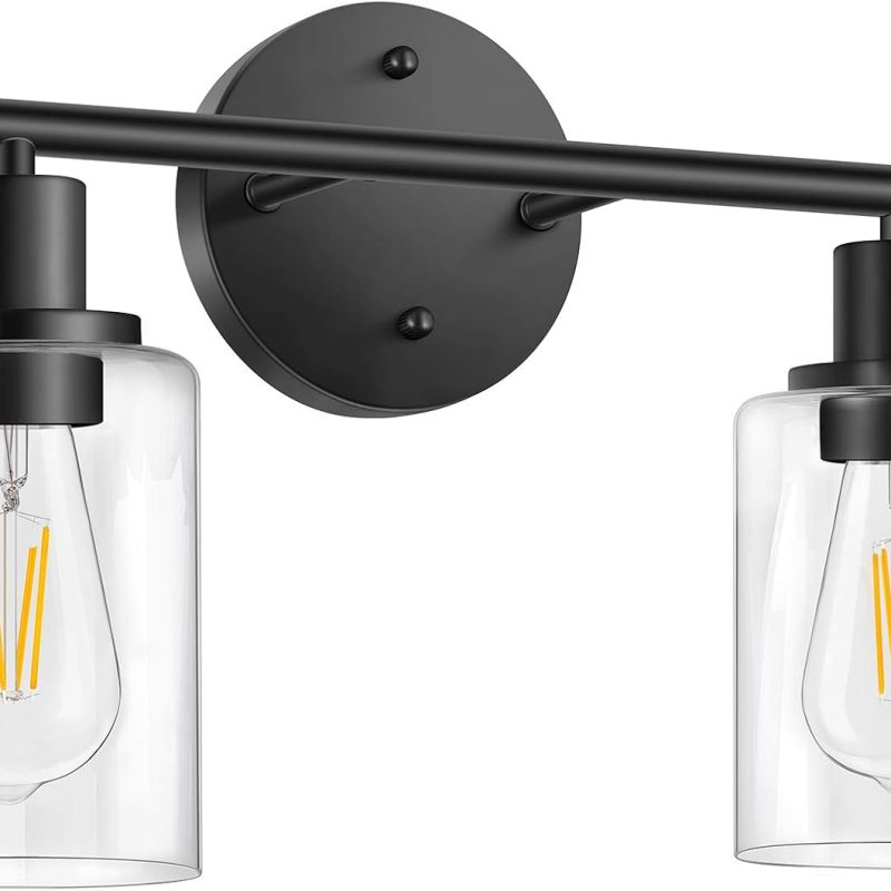 FOLKSMATE Bathroom Light Fixtures, 2 Light Vanity Light, Vintage Wall Sconces Lighting, Modern Bath Wall Mounted Lights with Glass Shade