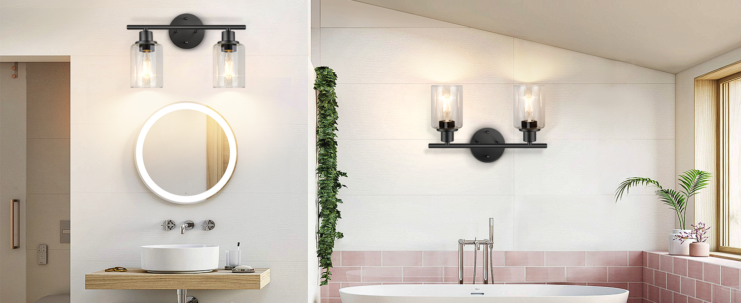 2-Light Bathroom Vanity Fixtures Industrial Black Antique Wall Lighting Sconce for Mirror Cabinets Dressing Table